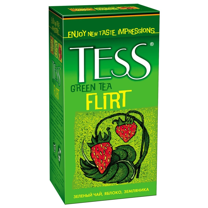 Чай зеленый в ф/п Tess Flirt, с земляникой и лимоном, 25 шт/уп